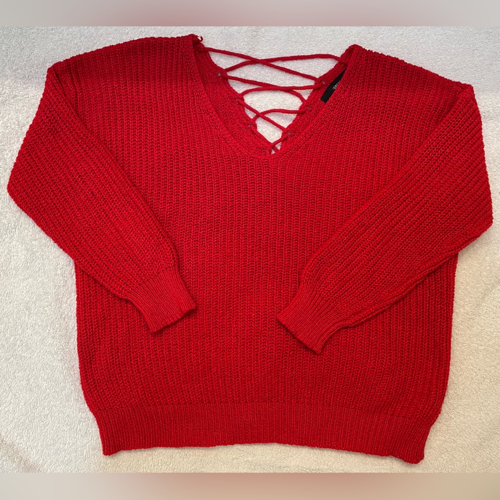Red Forever 21 V-neck Criss Cross Sweater - Size Small